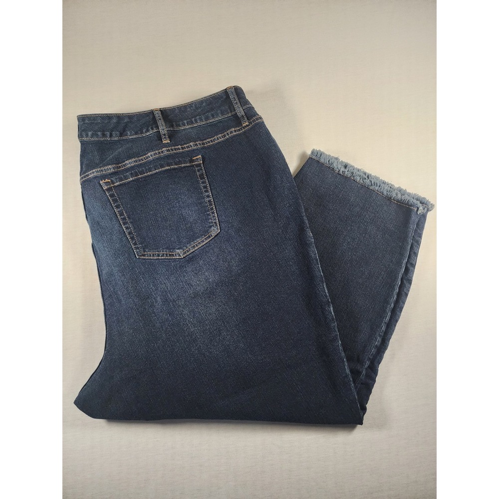 Torrid Crop Boyfriend Jeans Womens Size 28 Dark Wash Vintage Stretch Frayed Hem
